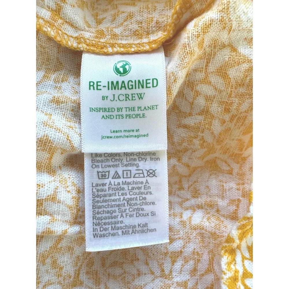 J.Crew Tiered Ditsy Floral Mini Dress Womens 6 Yellow Linen Blend Ruffle Sleeve - Picture 7 of 9